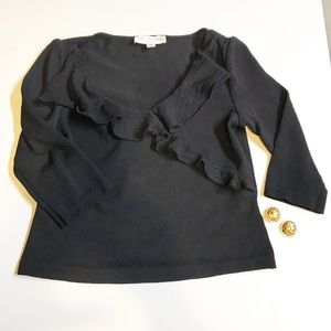 St John ruffle faux wrap black sweater sz 6